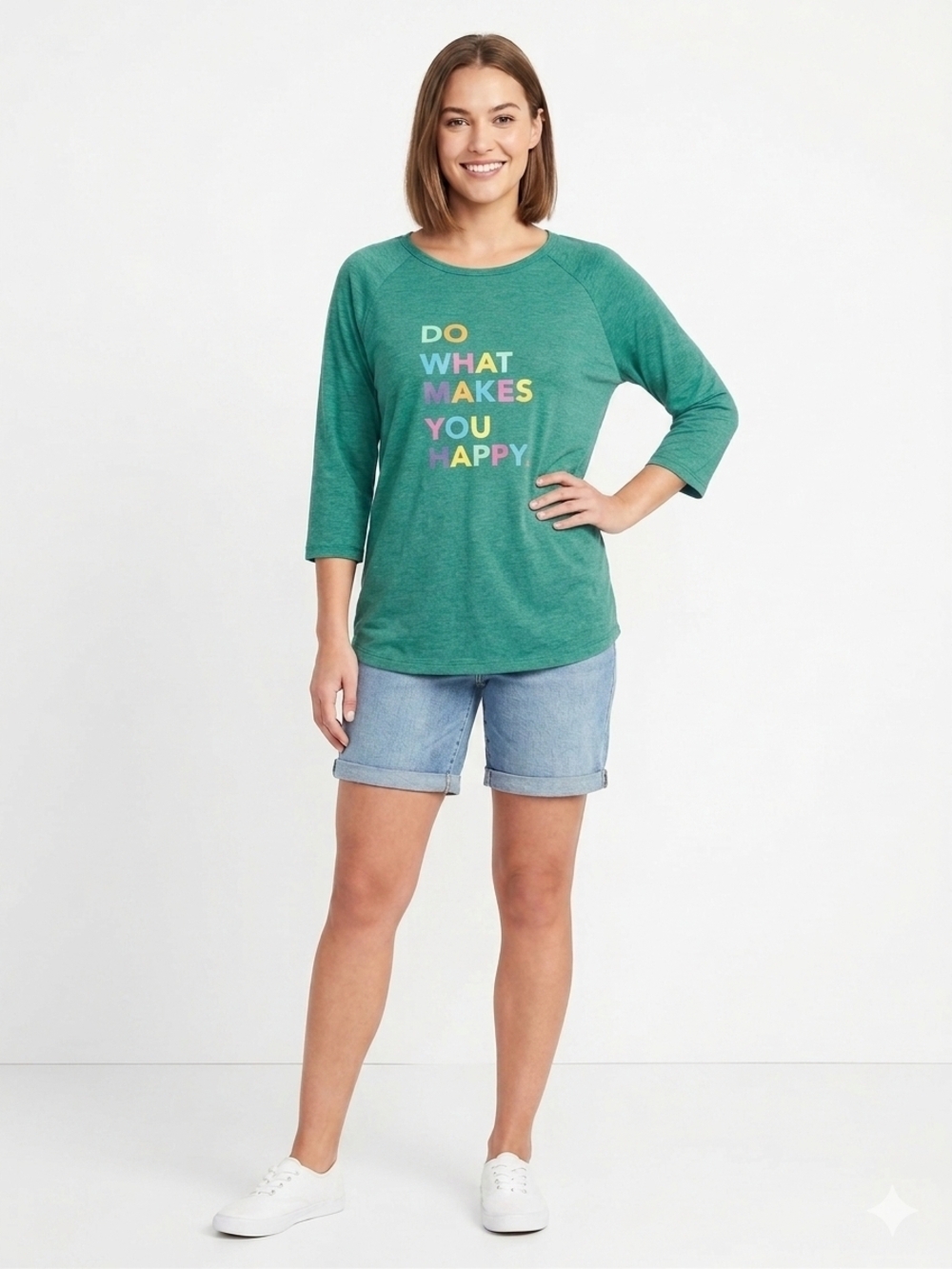 Green Graphic Raglan Tee - "Do What Makes You Happy" Up To Size 3XL